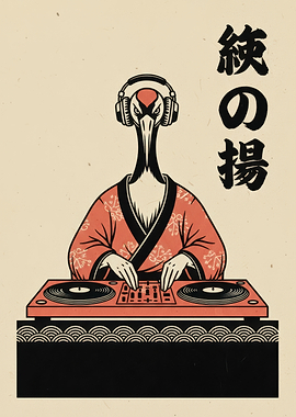 Crane DJ in Kimono with Headphones