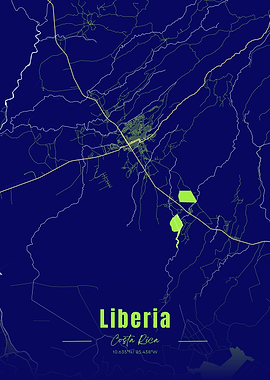 Liberia, Costa Rica Map Art