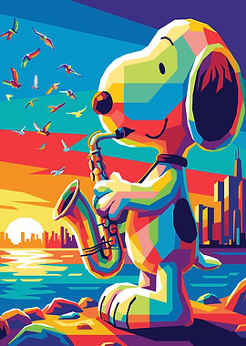 Snoopy Plays Saxophone Colorful Pop Art