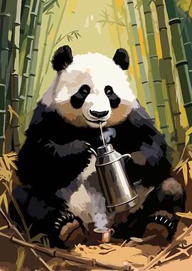 Panda Drinking Tea in Bamboo Forest v2