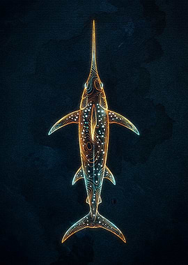 Swordfish Abstract Art on Dark Background