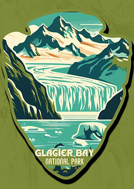 Vintage Glacier Bay National Park, Retro USA national park