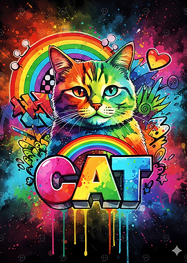 Rainbow Cat Colorful Digital Art