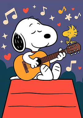 Snoopy and Woodstock Playing Music