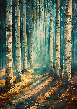 Birch Tree Forest Painting