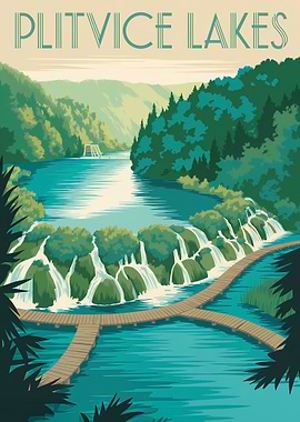 Plitvice Lakes Travel Poster