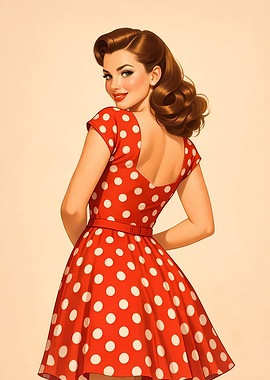 Retro Woman in Red Polka Dot Dress