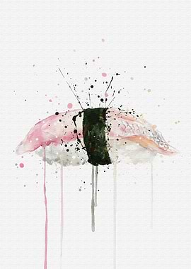 Watercolor Sushi Kamasu Nigiri Art