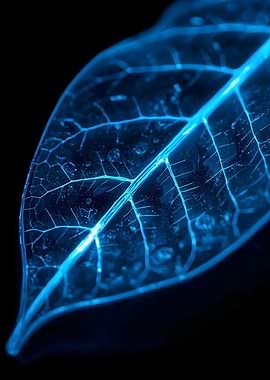 Neon Cobalt Fiber-Optic Leaf: Cyber-Botanical Series