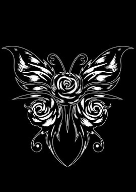 Butterfly Rose White Line Art