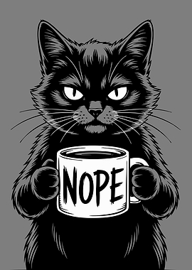 Angry Cat with Coffee Cup