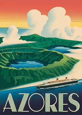 Azores Travel Poster with Cruise Ship