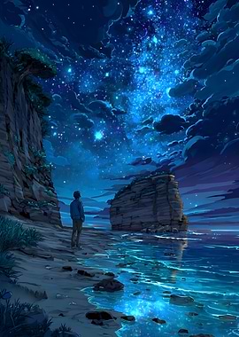 Starry Night Beach Scene