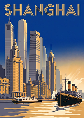 Shanghai Travel Poster Art Deco Style
