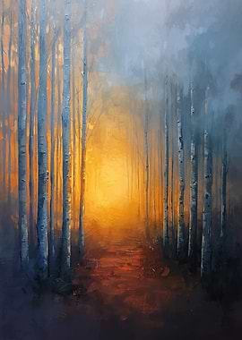 Forest Path with Golden Light Painting