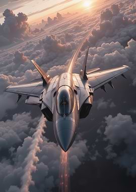 Fighter Jet Flying Through Clouds
