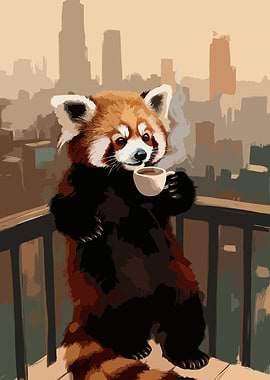 Red Panda with Coffee in Cityscape v2