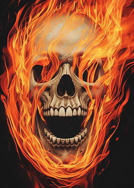 Skull engulfed in flames