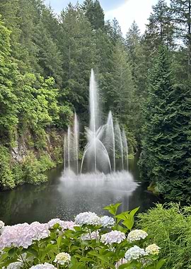 Fountain in a lush garden setting