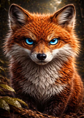 Intense Fox Portrait with Blue Eyes