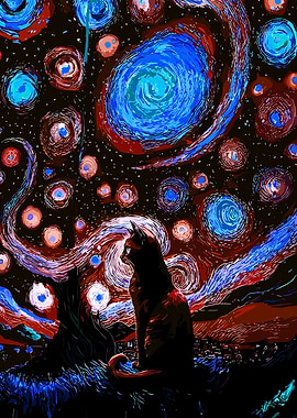 Cat in Starry Night Style