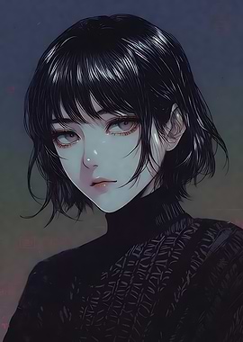 Anime Girl Portrait with Black Hair