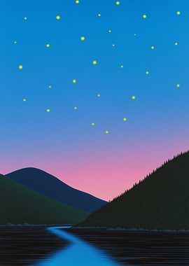 Starry Night Landscape with River