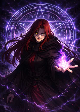 Dark Mage Anime Wall Art – Powerful Fantasy Sorceress Illustration