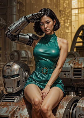 Cyborg Girl with Robot Companion
