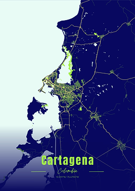 Cartagena, Colombia City Map Art