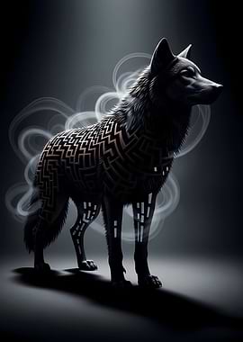 Abstract Wolf with Maze Pattern