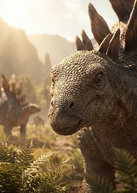 Stegosaurus in a Prehistoric Landscape