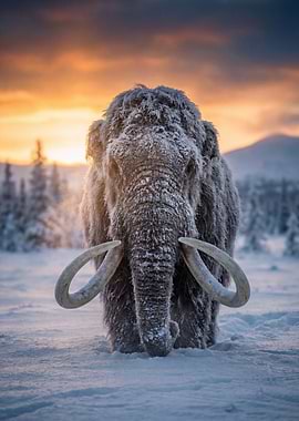 Woolly Mammoth in Snowy Landscape