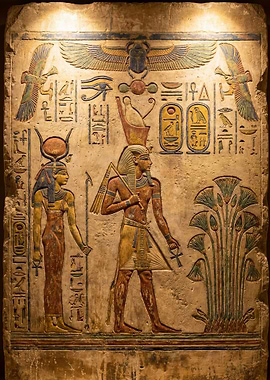 Egyptian Carving with Hieroglyphs and Figures
