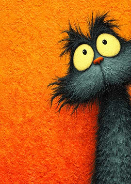 Cartoon Cat on Orange Background