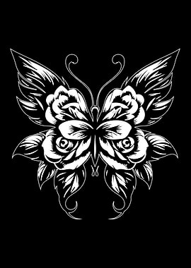 Floral Butterfly Black and White Design