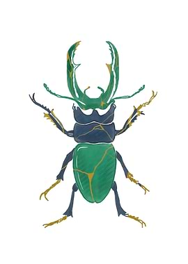 Kintsugi Stag Beetle – Japanese Inspired Wall Art