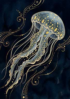 Elegant Jellyfish Art on Dark Blue
