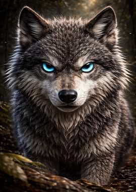 Intense Wolf Portrait with Glowing Eyes