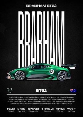 Brabham BT62 Green Sports Car