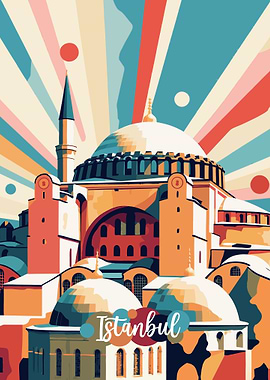 Istanbul Cityscape Colorful Illustration