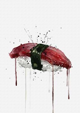 Watercolor Katsuo Tuna Nigiri Sushi Art
