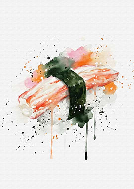 Watercolor Sushi Kinmedai Nigiri Art