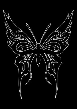 White Butterfly Outline on Black Background