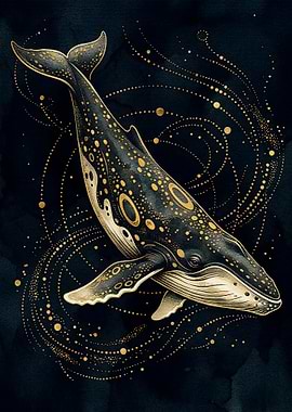 Elegant Whale with Golden Accents