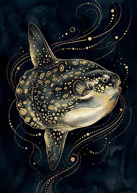 Ocean Sunfish with Golden Accents