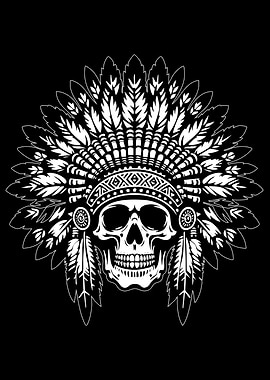 Skull with Headdress Black and White