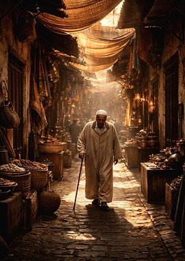 Man walking through a Moroccan market