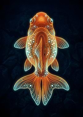 Glowing Goldfish Illustration on Dark Background