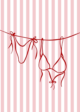 Bikini Line Art on Striped Background